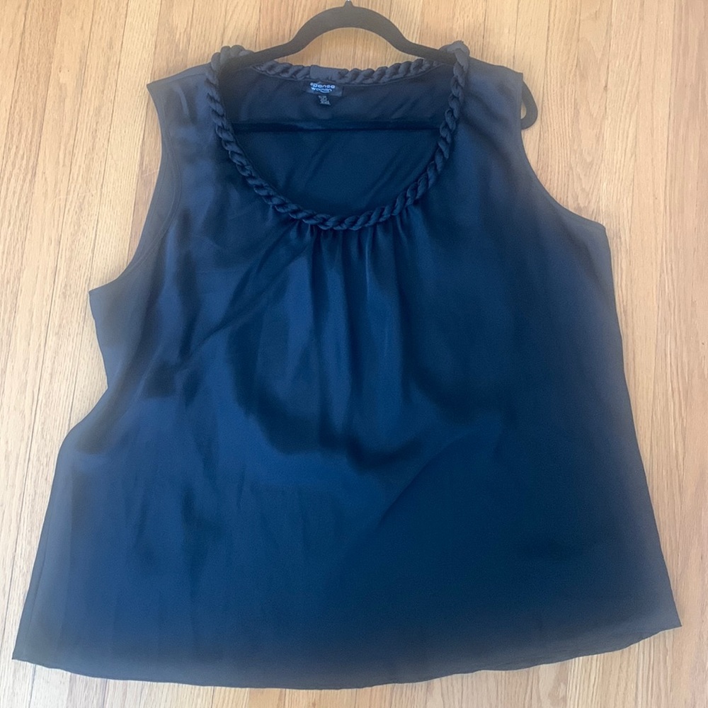 Spense Sleeveless Black Blouse with Braided Detail on Neckline